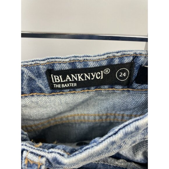 Blank NYC The Baxter Button Fly Ribcage Blue Straight Leg Distressed Jeans Sz 24 - Picture 7 of 11